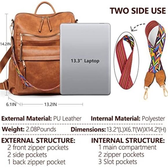 Leather Travel Backpack for Women Brown main image 5